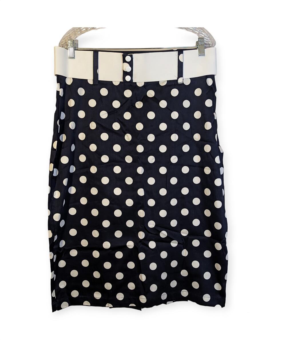NWOT RockSteady Navy White Dot Slit Back Belted Pencil Skirt Pinup Rockabilly 3X